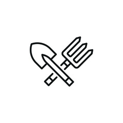 Garden Tools icon. A simple vector illustration featuring a garden fork and trowel, representing gardening and landscaping tools. Ideal for use in garden supply stores, education. Vector illustration 