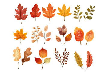 Obraz premium Watercolor autumn yellow leaves and plants collection isolated on white background