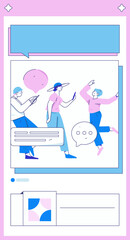 Virtual characters social communication concept business flat vector hand drawn illustration
