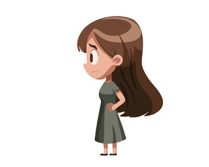 Cartoon characters, surprised upset little girl