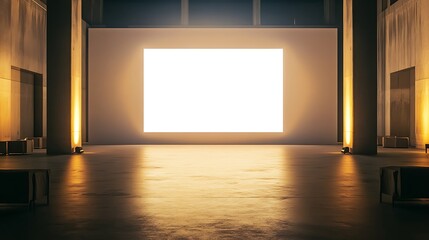 Minimalist Event Space with a Blank Screen and Soft Ambient Light, Perfect for Showcasing Digital Advertising Content