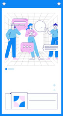 Virtual characters social communication concept business flat vector hand drawn illustration
