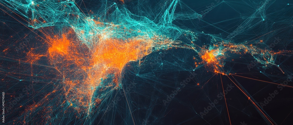 Poster vibrant interconnected network of glowing nodes and lines