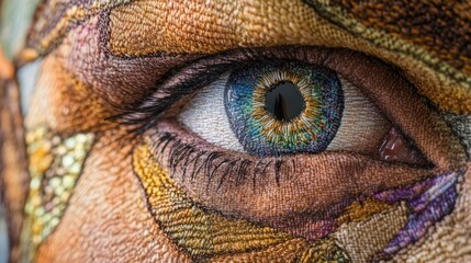 A Close-Up View of a Human Eye with a Tapestry-Like Texture