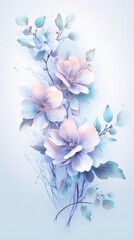 Obraz premium Elegant Watercolor Floral Artistry: Luxurious Botanical Elements for Sophisticated Design. Abstract Anime-Inspired Flowers and Foliage in Pastel Hues. Versatile Decorative Illustration for Invitations