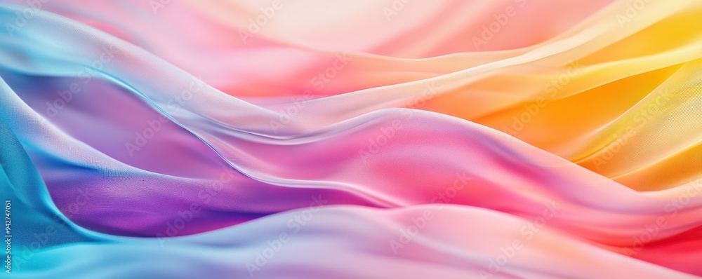 Poster a vibrant abstract background featuring flowing waves of pastel colors, creating a soothing and harm