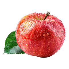 an apple with water droplet on it against transparent background