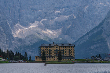 Mountain landscape at Lake Misurina, Dolomites, Italy.