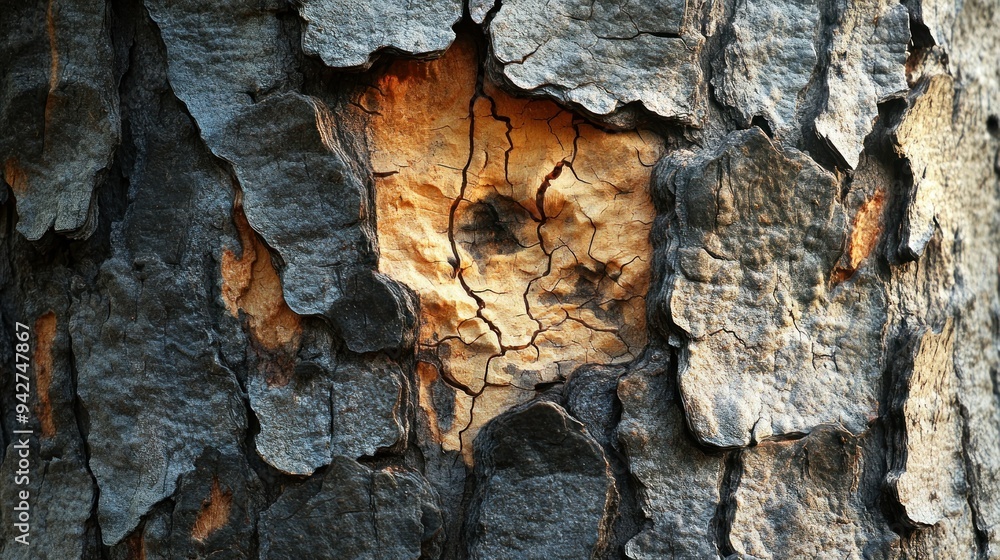 Poster close-up of rough tree bark with cracked patch