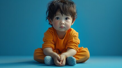 Naklejka premium Image of Asian Child Posing on Blue Background 8K