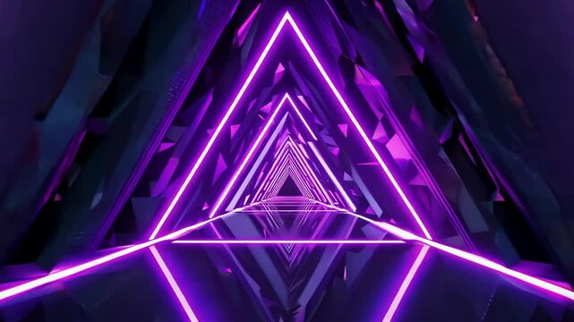 Futuristic Triangle Tunnel with Pulsating Purple Strobe Lights in 3D