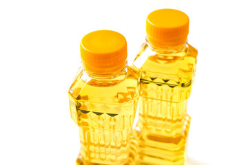cooking oil in a packaging bottle, isolated on a white background