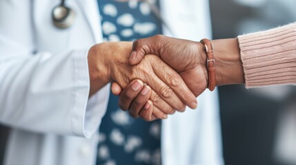 Doctor Patient Handshake: Close-up of a doctor and patient shaking hands, symbolizing trust, care, and a shared journey towards well-being.  