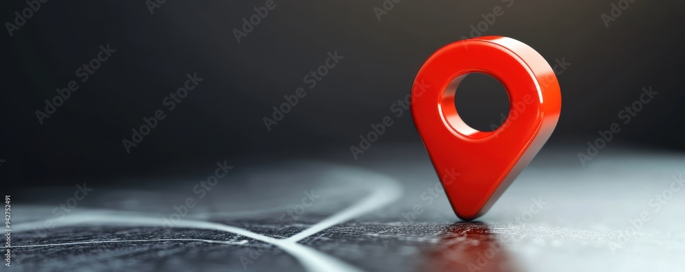 Poster a vibrant red map pin stands out against a dark background, symbolizing location and navigation in a