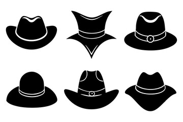 6 set unique black hat styles silhouette vector