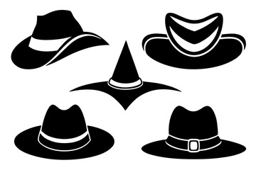 6 set unique black hat styles silhouette vector
