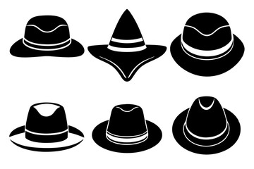 6 set unique black hat styles silhouette vector
