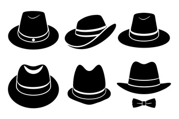 6 set unique black hat styles silhouette vector