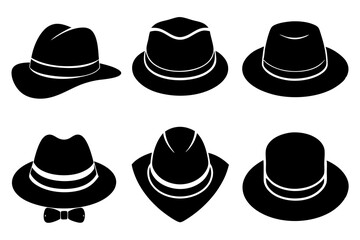 6 set unique black hat styles silhouette vector
