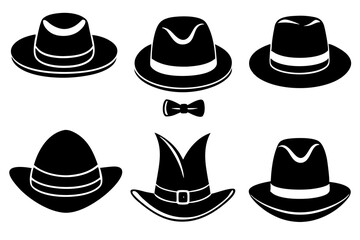 6 set unique black hat styles silhouette vector