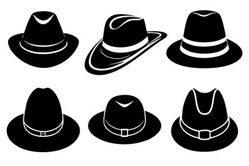 6 set unique black hat styles silhouette vector