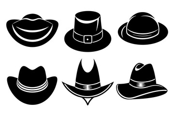 6 set unique black hat styles silhouette vector