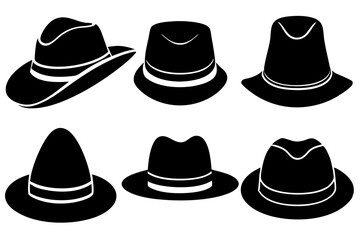 6 set unique black hat styles silhouette vector