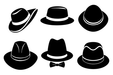 6 set unique black hat styles silhouette vector