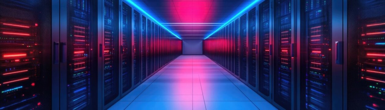 Futuristic hyperscale data center, cloud systems in full optimization mode, glowing data flows, sustainable technology focus, sleek and advanced visual style