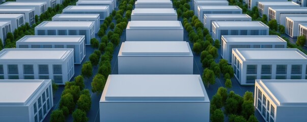 Fototapeta premium Aerial view of a vast hyperscale data center surrounded by cloud infrastructure, energy-efficient design, eco-friendly technology integration, sleek and minimalistic