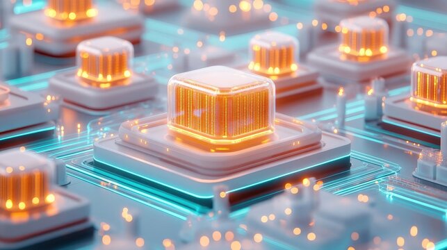 Aerial perspective of hyperscale data center with cloud network overlay, optimization in action, energy-efficient cooling systems, futuristic and minimalistic look