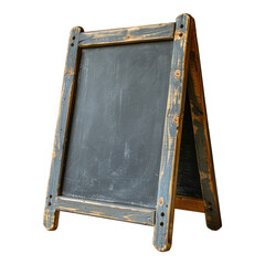 A solid wooden A frame empty chalkboard on transparent background