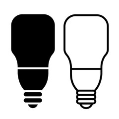 Light bulb black line icons set on white background. Idea symbol. Electric lamp, light, innovation, solution, creative thinking, electricity. Outline, flat and colored style. Flat design.