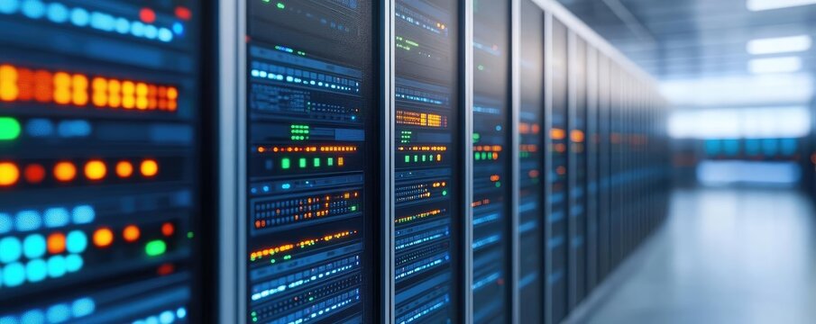 Modern hyperscale data center infrastructure during deployment, featuring seamless integration of networking systems and power grids, cutting-edge technology hub