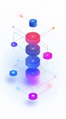Obraz premium A flowchart graph features a curved axis and data distribution streams, enhanced with gradient colors.