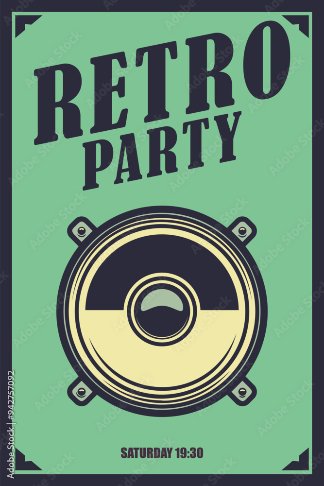 Wall mural retro party. poster template with retro style boombox. design element for banner, sign, flyer. vecto