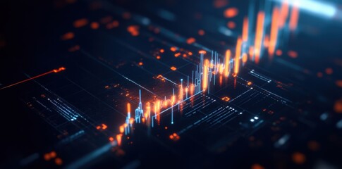 Obraz premium A financial graph features candlestick distribution with precise axis markings, set against a dark theme. 