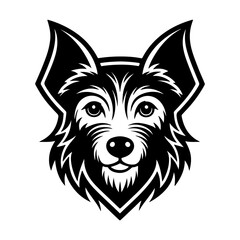 Vector black and white illustration of dog head logo style isolated on a white background