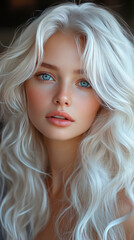 Fototapeta premium Beautiful young model woman with natural curly hair in beauty salon sitting on a chair.