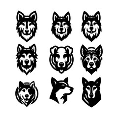 Obraz premium Vector black and white illustration of dog head logo style isolated on a white background