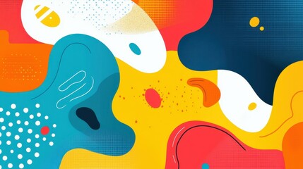 Fototapeta premium Vibrant geometric patterns blend with abstract waves, creating a fun and modern cartoonstyle backdrop perfect for any project.