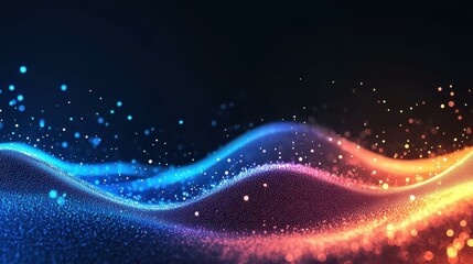 Obraz premium Bright, glowing particles dance in a sleek, linear light backdrop, showcasing modern cartoon textures in stunning detail.