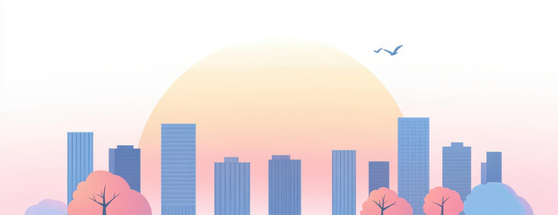 Obraz premium A vibrant sunrise graces a secure network backdrop, blending modern flat design with captivating textures in a fun style.