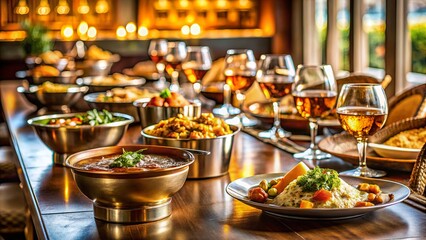 Fototapeta premium Luxurious Indian cuisine served in an upscale restaurant with fine dining ambiance