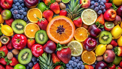 Vibrant fruits arranged symmetrically in a studio setting for a visually appealing shot