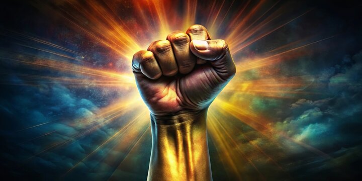 Digital artwork of a raised fist symbolizing power and strength