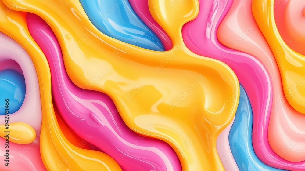 Aufkleber Vibrant 3D lines create a dynamic perspective, blending fluid colors and abstract patterns in a modern cartoon style.