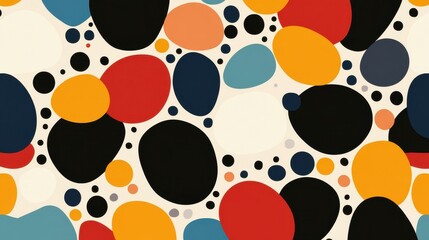 Fototapeta premium Vibrant abstract art features colorful circles and ovals, combining Memphis dots and lines for a modern, playful touch.