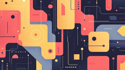 Abstract techinspired vector background featuring diverse elements, showcasing a global network in vibrant, cartoonish style.