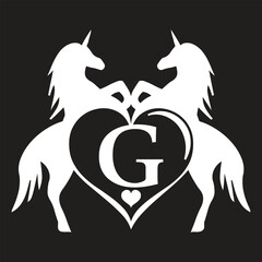 Elegant Unicorn white Monogram Logo with Heart and Letter 'G' – Vector Silhouette Design, t shirt Design svg